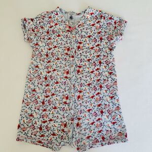 Petit Bateau Romper Bodysuit Baby Girl 12M Light Blue Birds Snap Button Preppy